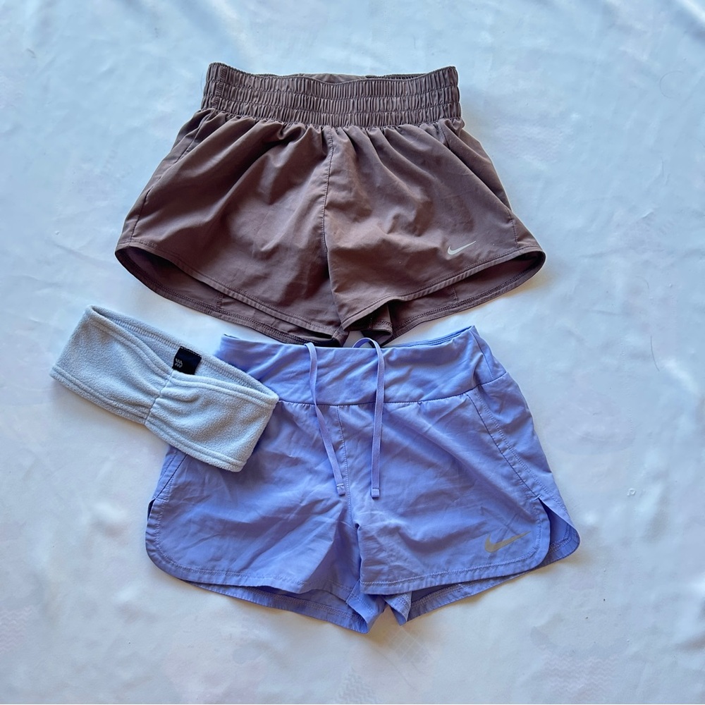 NWOT Nike Athletic Shorts x2 Bundle with FREE fleece headband Periwinkle Purple